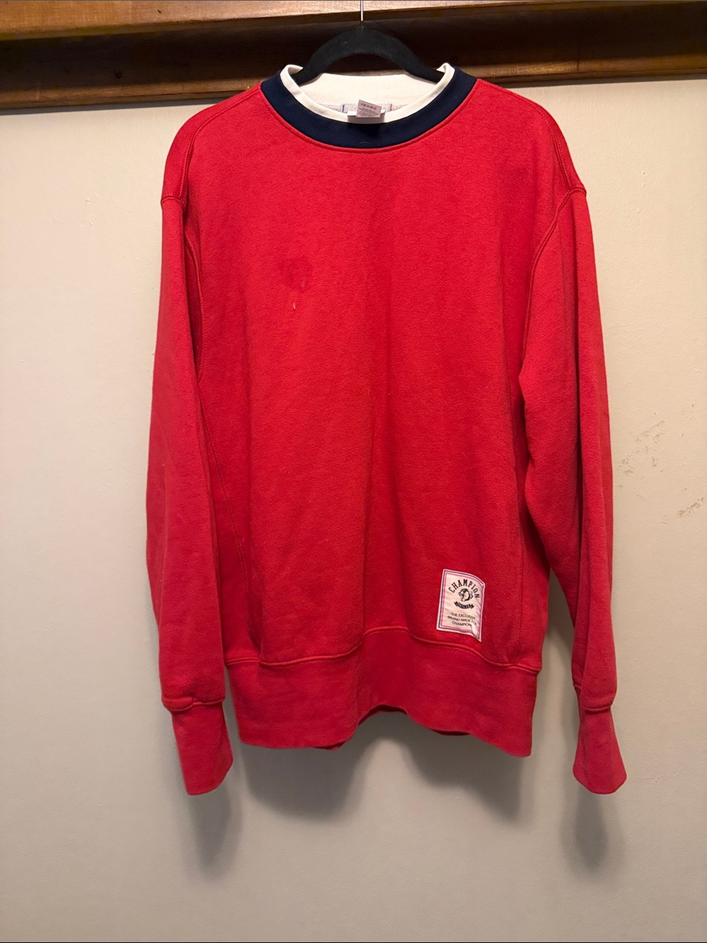 Champion Men's Red Crewneck with Navy Trim